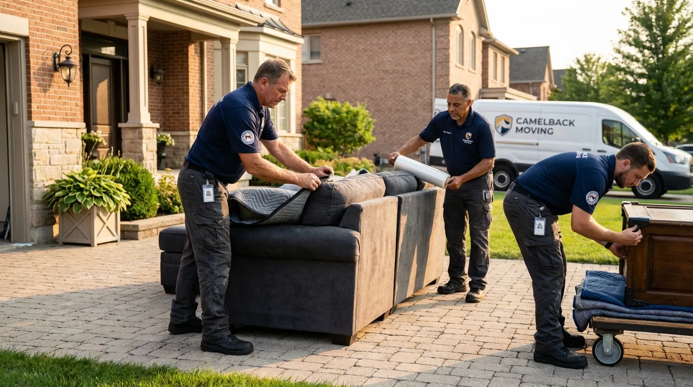Large estate moving crew wrapping furniture in Pensacola, FL